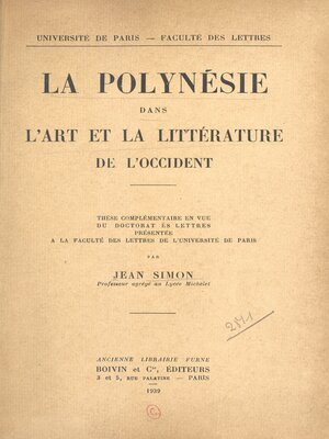 cover image of La Polynésie dans l'art et la littérature de l'Occident